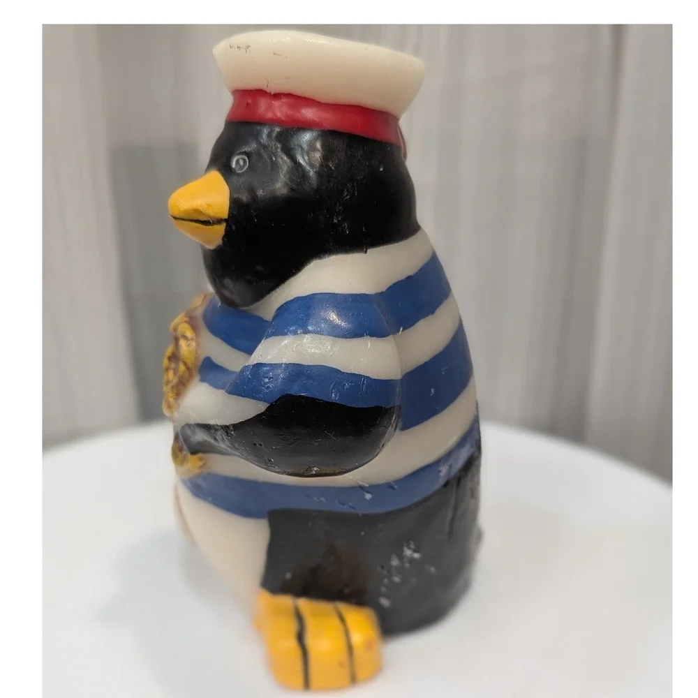 Boston Warehouse Painted Paraffin Sailor Penguin Candle Nautical Stripe Shirt 6